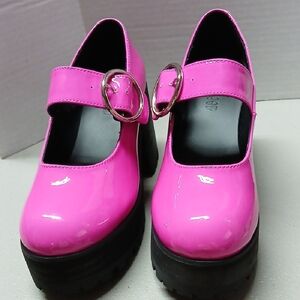 Dolls Kill Current Mood Candy Damnation Hot Pink Patent Platform Mary Janes Sz 6